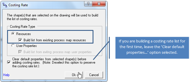 Costing Rate dialog
