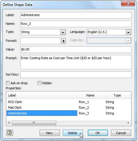 Define Shape Data Costing Rate list