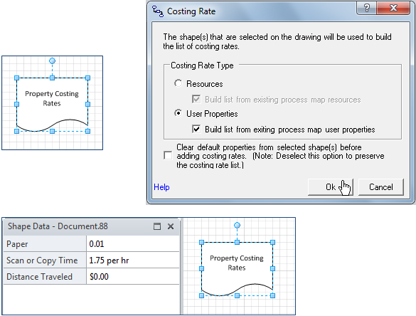 Adding to a user property costing rate list