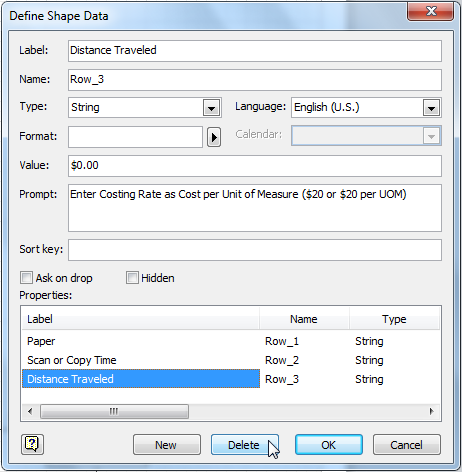 Define Shape Data dialog