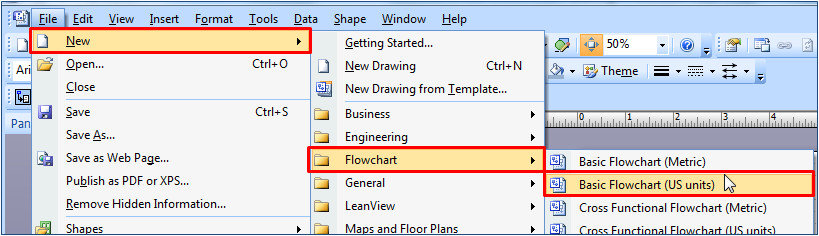 Create Basic Flowchart Visio 2007